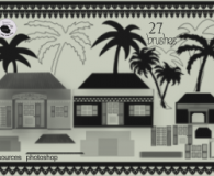 House and palm tree brushes