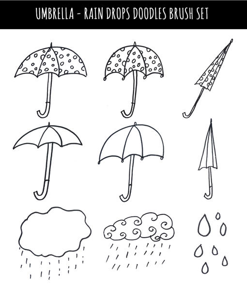 Umbrellas rain drops doodle brushes